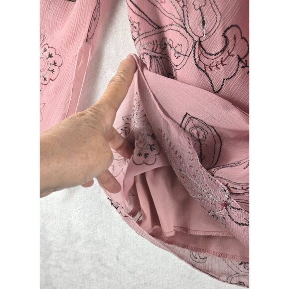 Pink Tunic Blouse Kimono Sleeve 1X Dressbarn Paisley Floral Whimsygoth Fairycore - Picture 14 of 14
